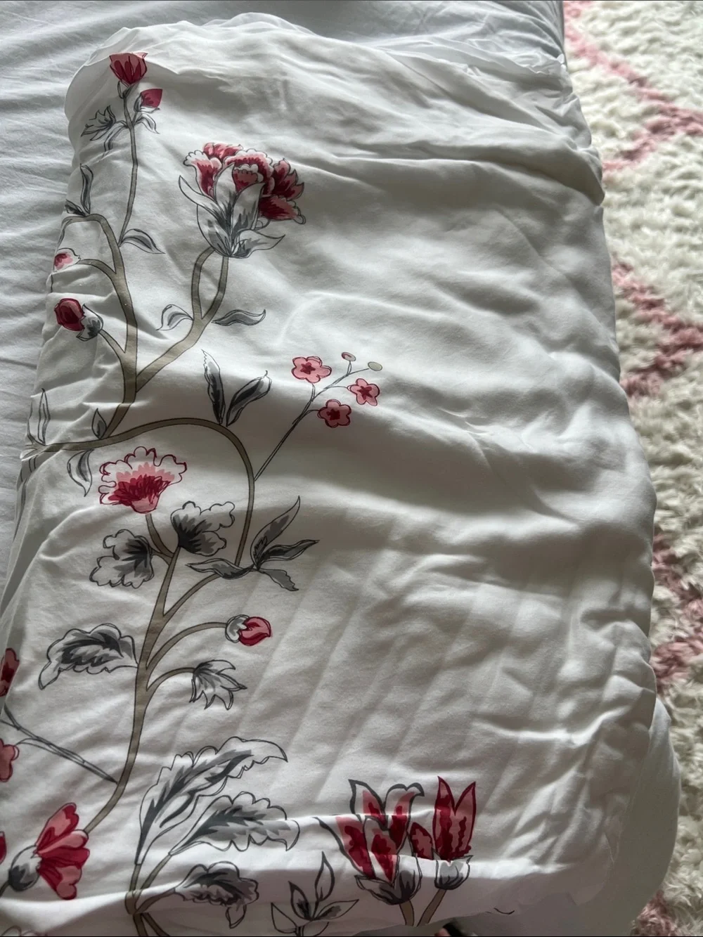IKEA King Cotton Duvet Cover with Red & Pink Floral Print